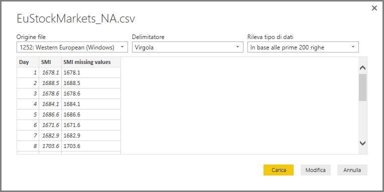 Screenshot shows the contents of the selected .csv file.