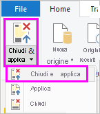 Screenshot che mostra l'opzione Chiudi e applica.