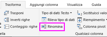 Screenshot che mostra l'opzione Rinomina selezionata dalla barra multifunzione.