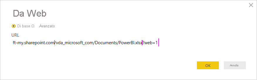 Screenshot della finestra di dialogo Da Web.