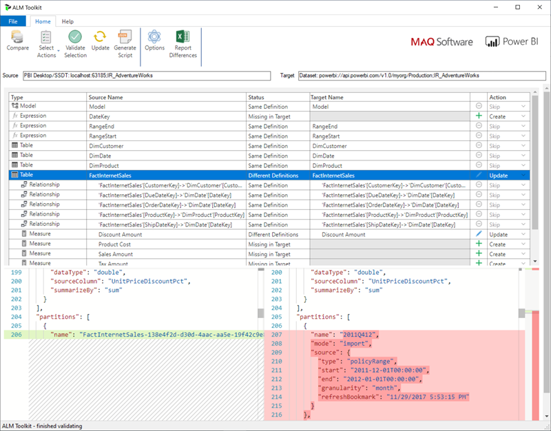 Screenshot che mostra la finestra ALM Toolkit.