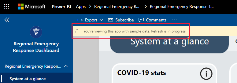 Aggiornamento in corso dell'app Regional Emergency Response Dashboard