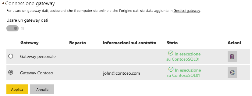 Screenshot di come creare una connessione gateway.