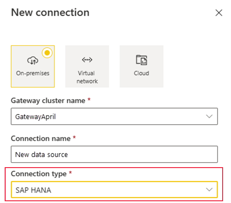 Screenshot dell'aggiunta dell'origine dati SAP HANA.