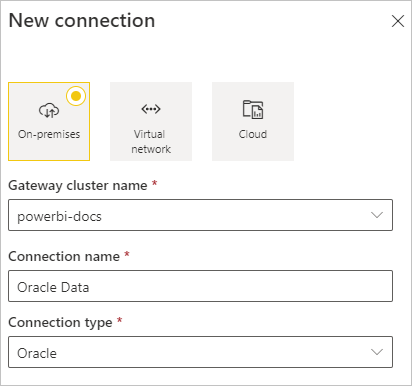 Screenshot dell'aggiunta di un'origine dati Oracle al gateway.