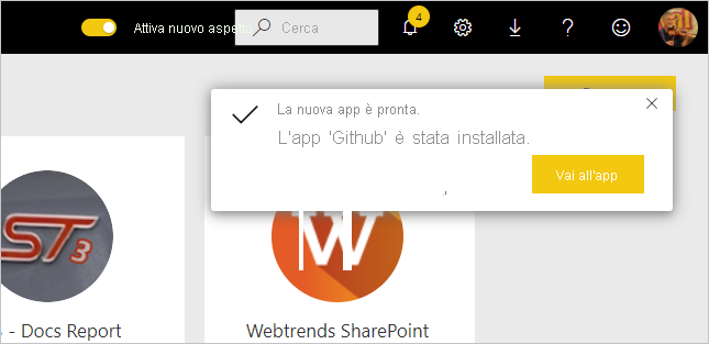 Screenshot della notifica visualizzata al termine dell'installazione.