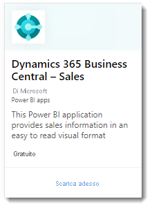 Screenshot mostra l'app Web Dynamics 365 Business Central - Sales.