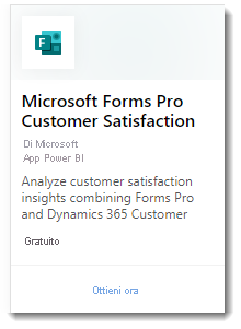 Screenshot mostra l'app web Microsoft Forms per la soddisfazione del cliente.