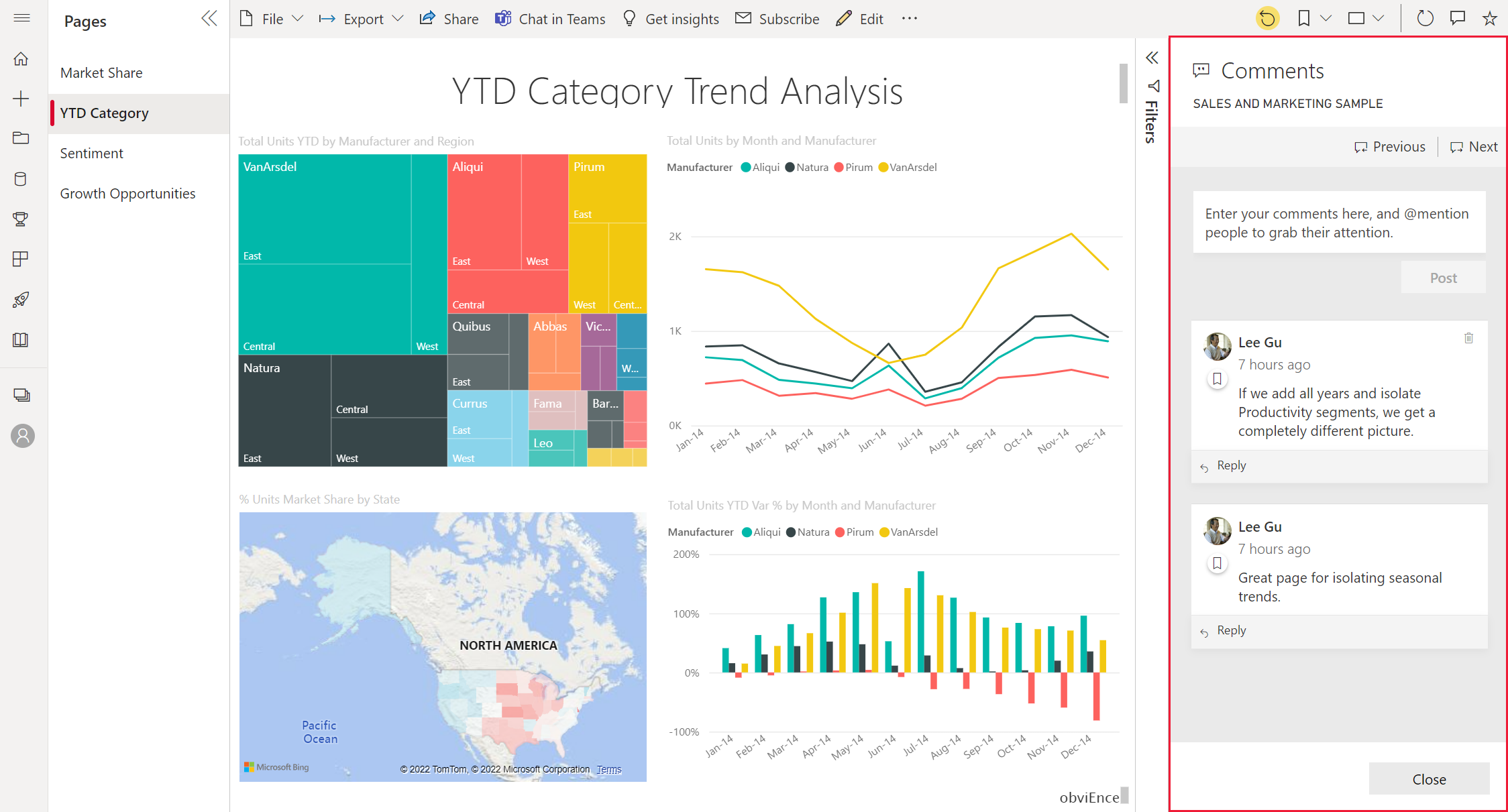 Screenshot che mostra un dashboard con la sezione Commenti evidenziata.