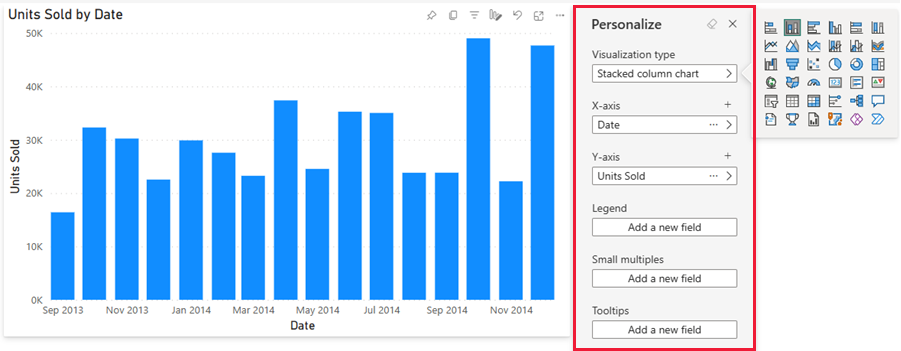 Screenshot di un oggetto visivo del report con il menu Personalizza evidenziato.