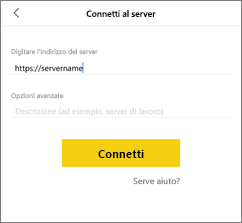 Screenshot della finestra di dialogo Connetti al server.