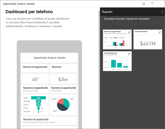 Visualizzazione telefono del dashboard