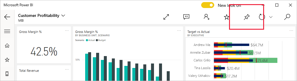 Barra superiore dell'app per dispositivi mobili Windows