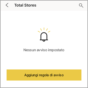 Screenshot della regola di avviso, con il messaggio Nessun avviso impostato.