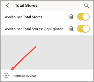 Screenshot di Gestione avvisi, che mostra un puntatore all'opzione Aggiungi regola di avviso.