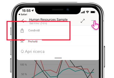 Screenshot dell'icona di condivisione dell'app per dispositivi mobili Power BI.