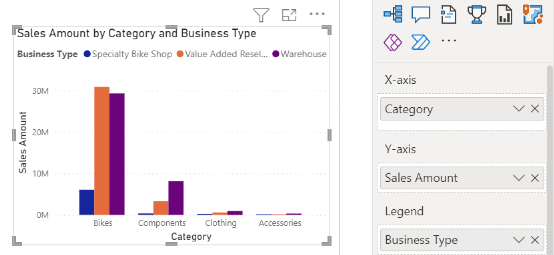 Screenshot di Verifica che Categoria e Tipo di business siano presenti in Righe e che Importo vendite sia selezionato come Valore.