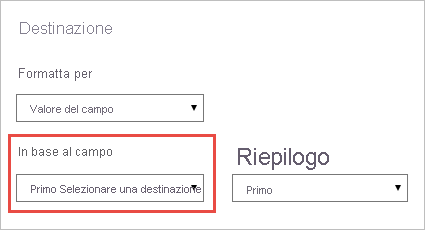Screenshot che mostra il campo Selezionare una destinazione selezionato.