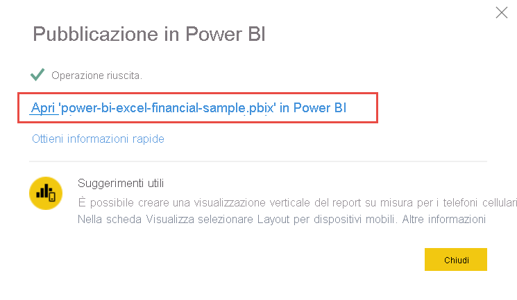 Screenshot dell'apertura del report nel servizio Power BI.