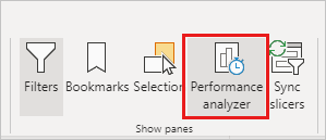 Screenshot della barra multifunzione Visualizza, con l'evidenziazione dell'analizzatore prestazioni.