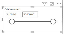 Screenshot di una visualizzazione in cui è evidenziato il filtro dei dati per un intervallo numerico impostato su Tra.