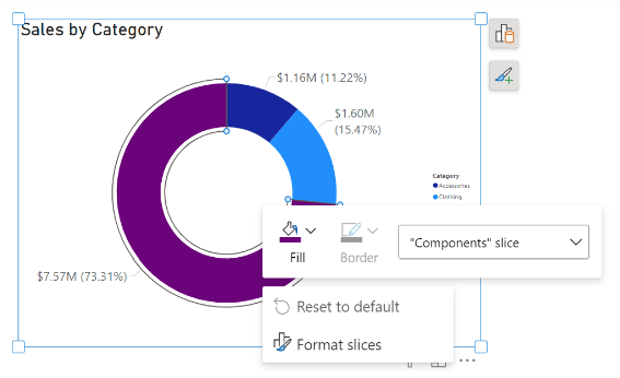 Screenshot che mostra la formattazione su oggetti per un grafico ad anello.