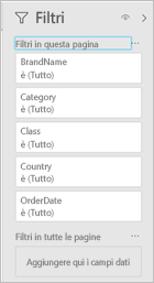 Screenshot del riquadro Filtri che mostra il menu di scelta rapida.