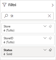 Screenshot del riquadro Filtri con un titolo di esempio immesso.