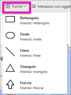 Screenshot che mostra le forme selezionate dal menu.