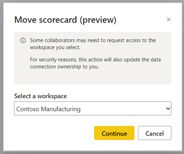 Screenshot della finestra di dialogo per lo spostamento della scorecard.