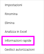 Screenshot che evidenzia Ottenere informazioni rapide dal menu Altre opzioni.