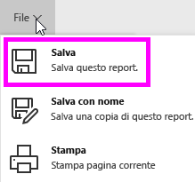 Screenshot con l’opzione Salva questo report in evidenza.