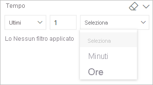 Screenshot che mostra il tempo relativo applicato a un filtro dei dati.