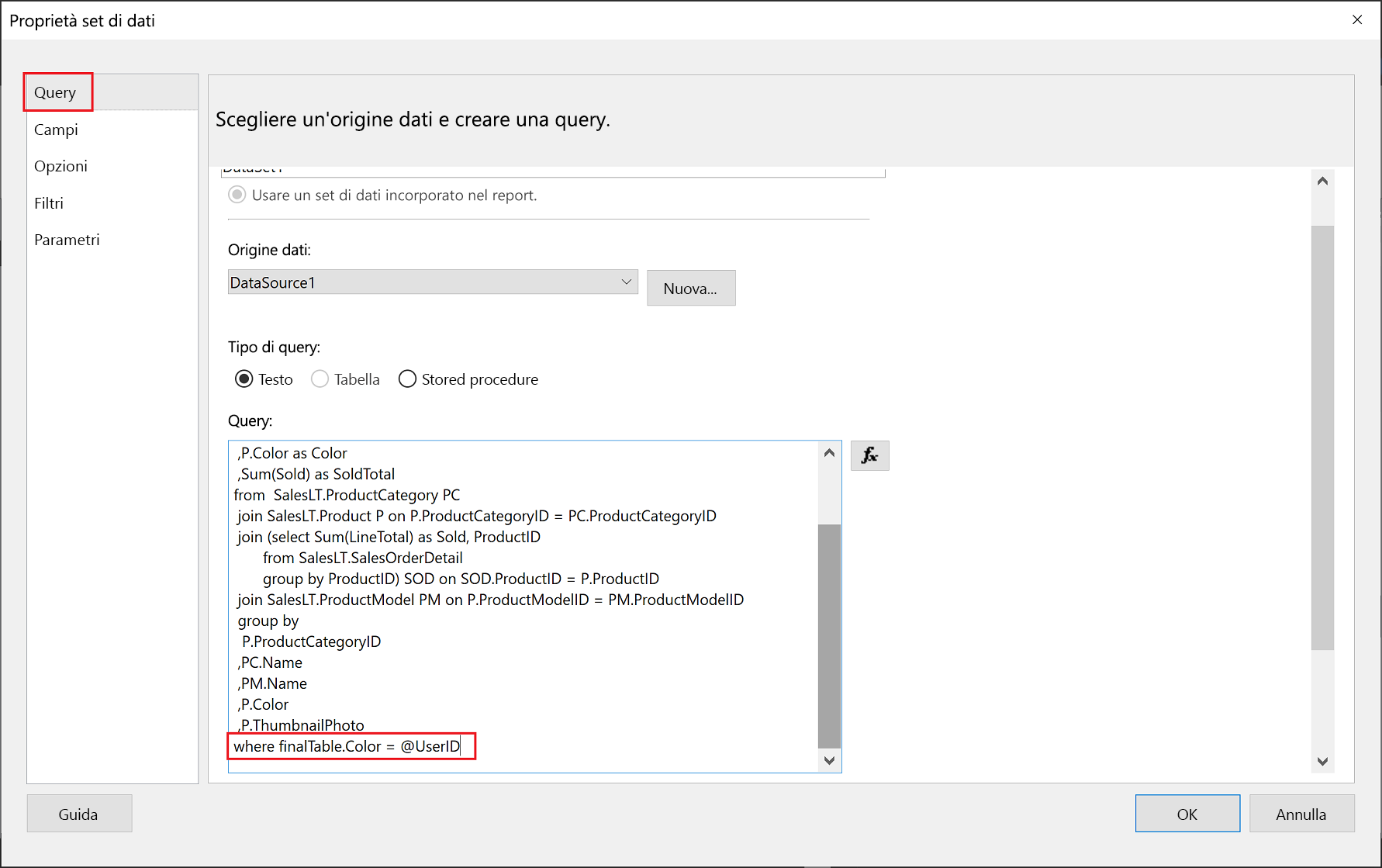 Modifica di query in Generatore report di Power BI