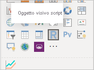 Screenshot del controllo visivo script R in Power BI Desktop.