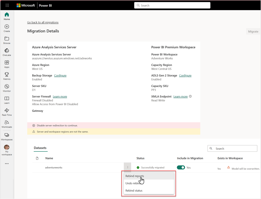 connessione al server di migrazione