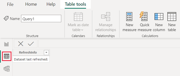 Screenshot che mostra il pulsante dati evidenziato in Power BI Desktop.