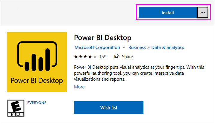 Screenshot di Microsoft Store che mostra l'opzione di installazione di Power BI Desktop.