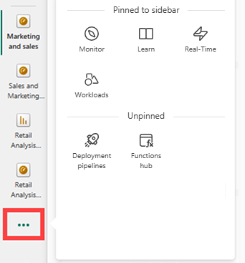 Screenshot del riquadro di spostamento del servizio Power BI.