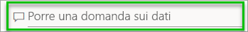 Screenshot del servizio Power BI che mostra la casella delle domande di Domande e risposte.