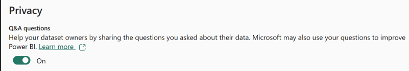 screenshot che mostra l'aiuto alla privacy per i proprietari del set di dati condividendo le domande poste sui relativi dati.
