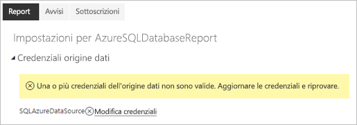 Screenshot delle impostazioni per il database SQL di Azure.