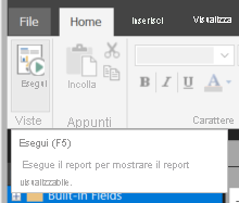 Screenshot della selezione di Esegui nella scheda Home della barra multifunzione.