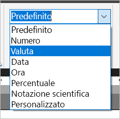 Screenshot delle opzioni di formato numerico.