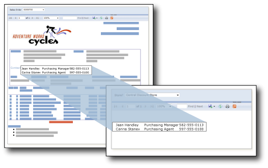 Screenshot che mostra un sottoreport in un report impaginato.