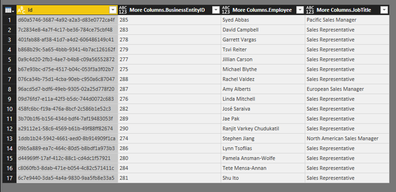 Editor di query di Power BI Desktop con feed OData