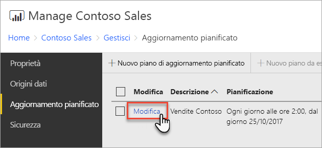 Selezionare Modifica accanto al piano da modificare