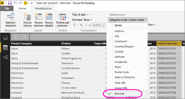 Schermata di Power BI Desktop che mostra la scheda 