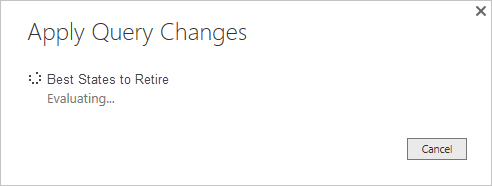 Screenshot di Power BI Desktop che mostra la finestra di dialogo di conferma Modifiche query applicate.