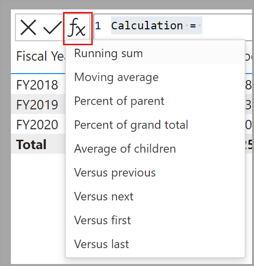 Screenshot dell'uso di modelli per i calcoli visivi.